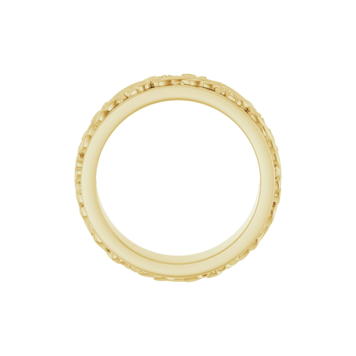 Men's Floral Inlay Flat Band in 14K Gold - 14K Yellow Gold