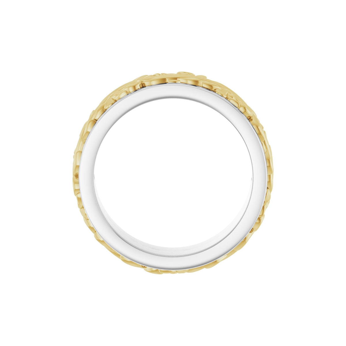 Men's Floral Inlay Flat Band in 14K Gold - 14K Two-Tone Gold