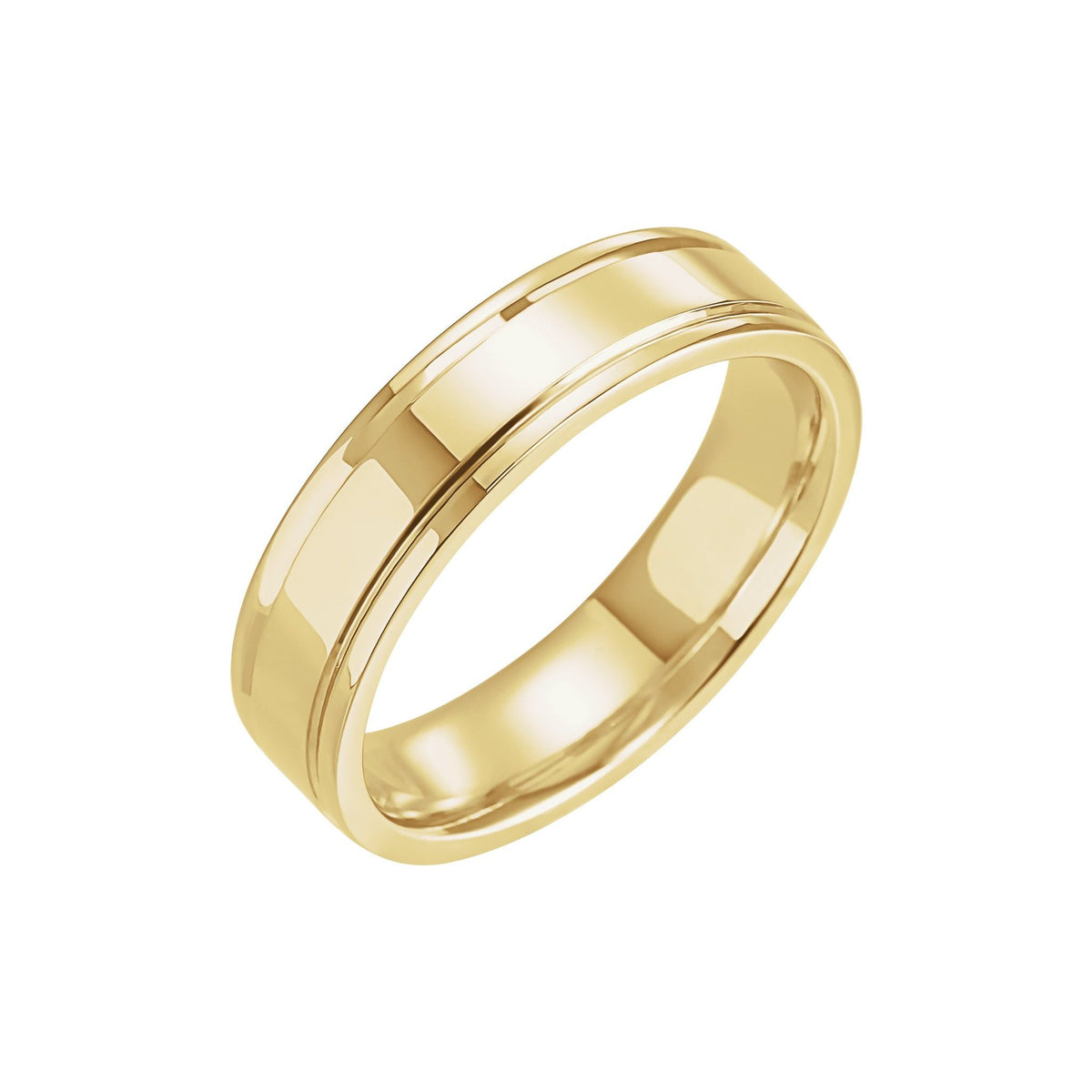 Men's Grooved Comfort-Fit Flat Band in 14K Gold or Platinum - 14K Yellow Gold