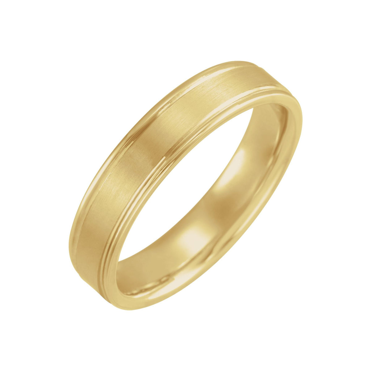 Men's Grooved Comfort-Fit Flat Band in 14K Gold or Platinum - 14K Yellow Gold