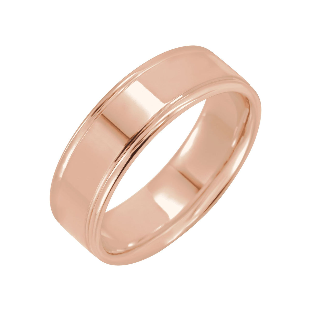 Men's Grooved Comfort-Fit Flat Band in 14K Gold or Platinum - 14K Rose Gold