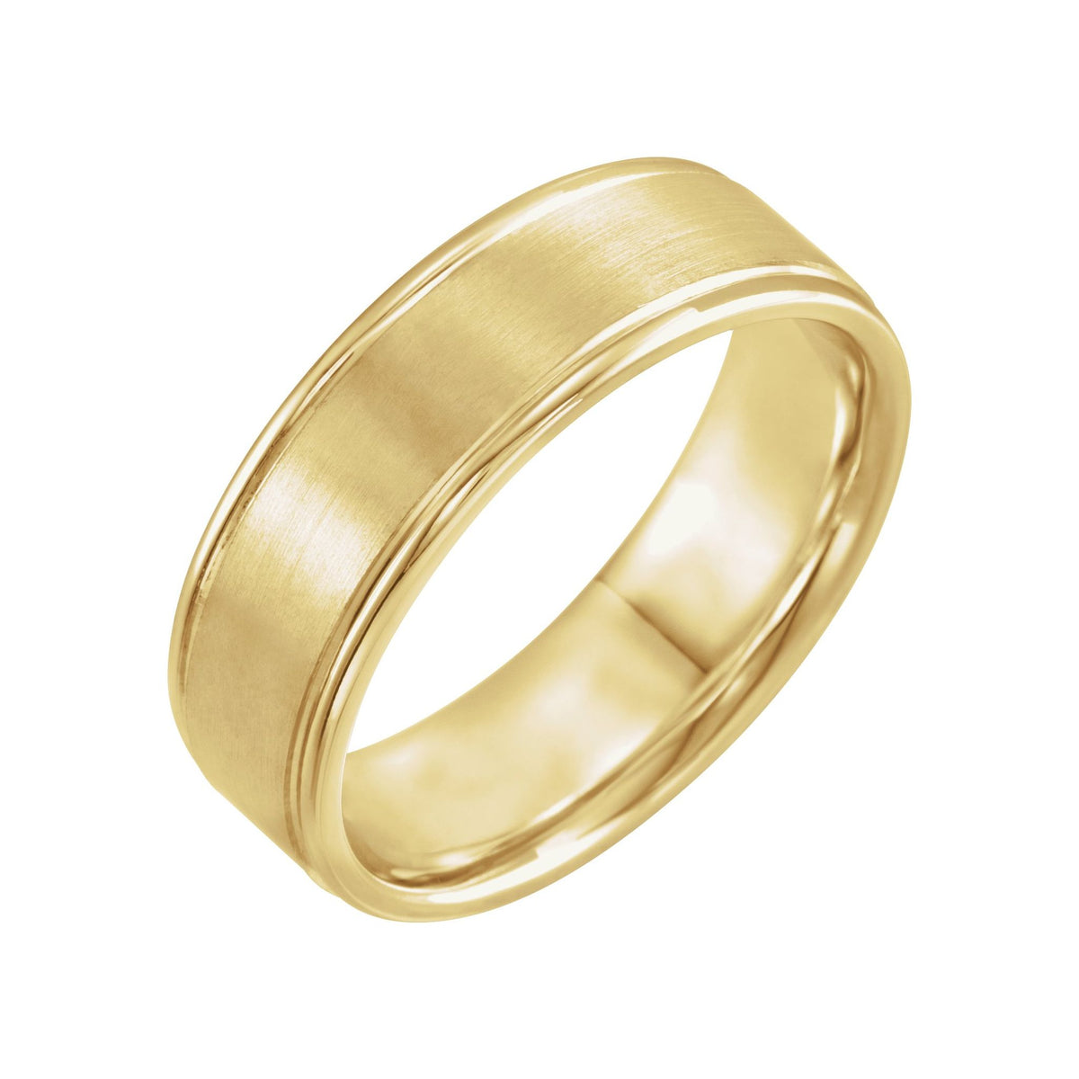 Men's Grooved Comfort-Fit Flat Band in 14K Gold or Platinum - 14K Yellow Gold