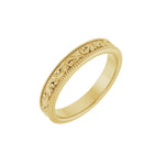 Men's Milgrain Edge Floral Flat Band in 14K Gold or Platinum - 14K Yellow Gold