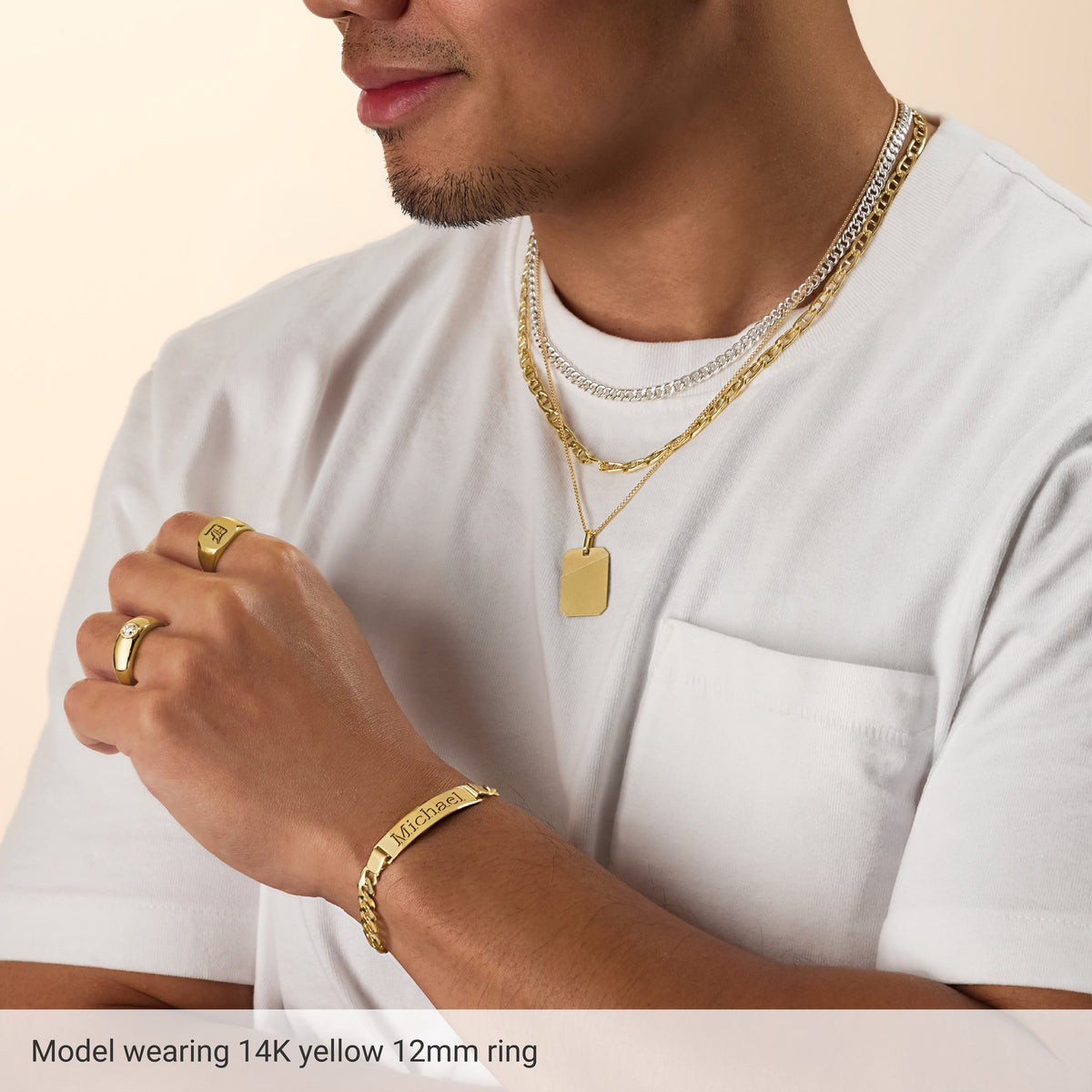 Men's Square Signet Ring in 14K Gold - 14K Yellow Gold