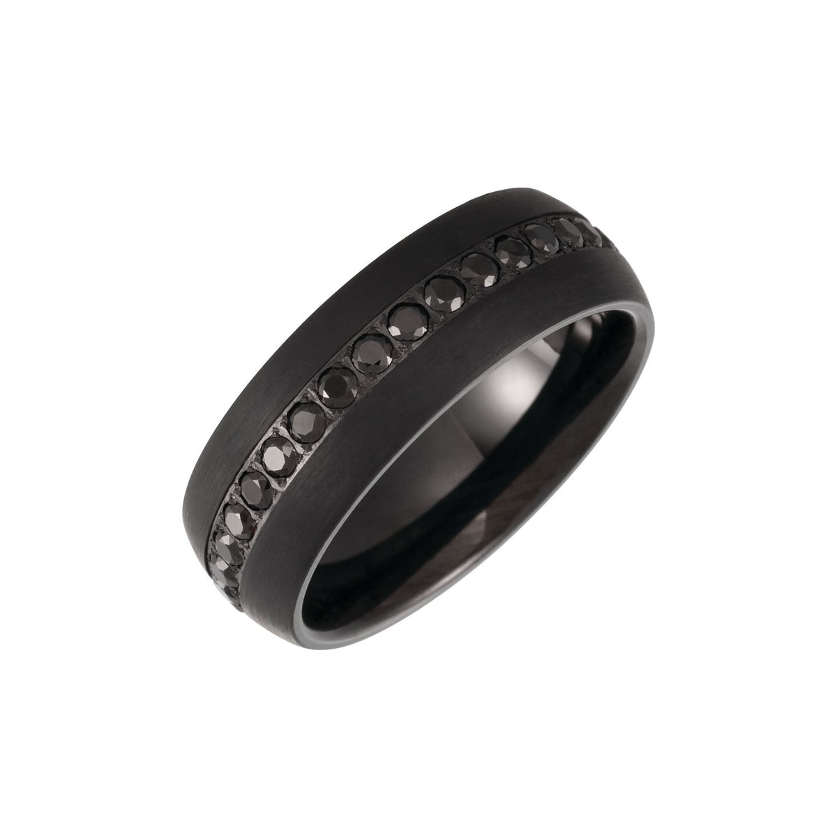 Men's Tungsten Accented Half-Round Band - Black