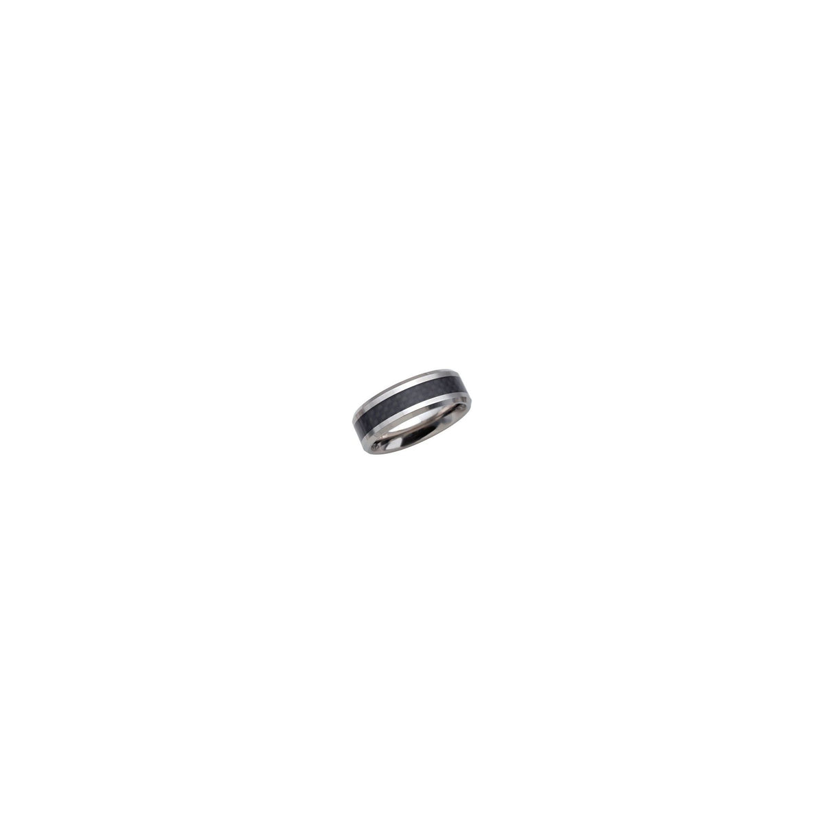 Men's Tungsten Beveled-Edge Carbon Fiber Inlay Comfort-Fit Band - Gray
