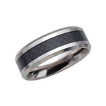 Men's Tungsten Beveled-Edge Carbon Fiber Inlay Comfort-Fit Band
