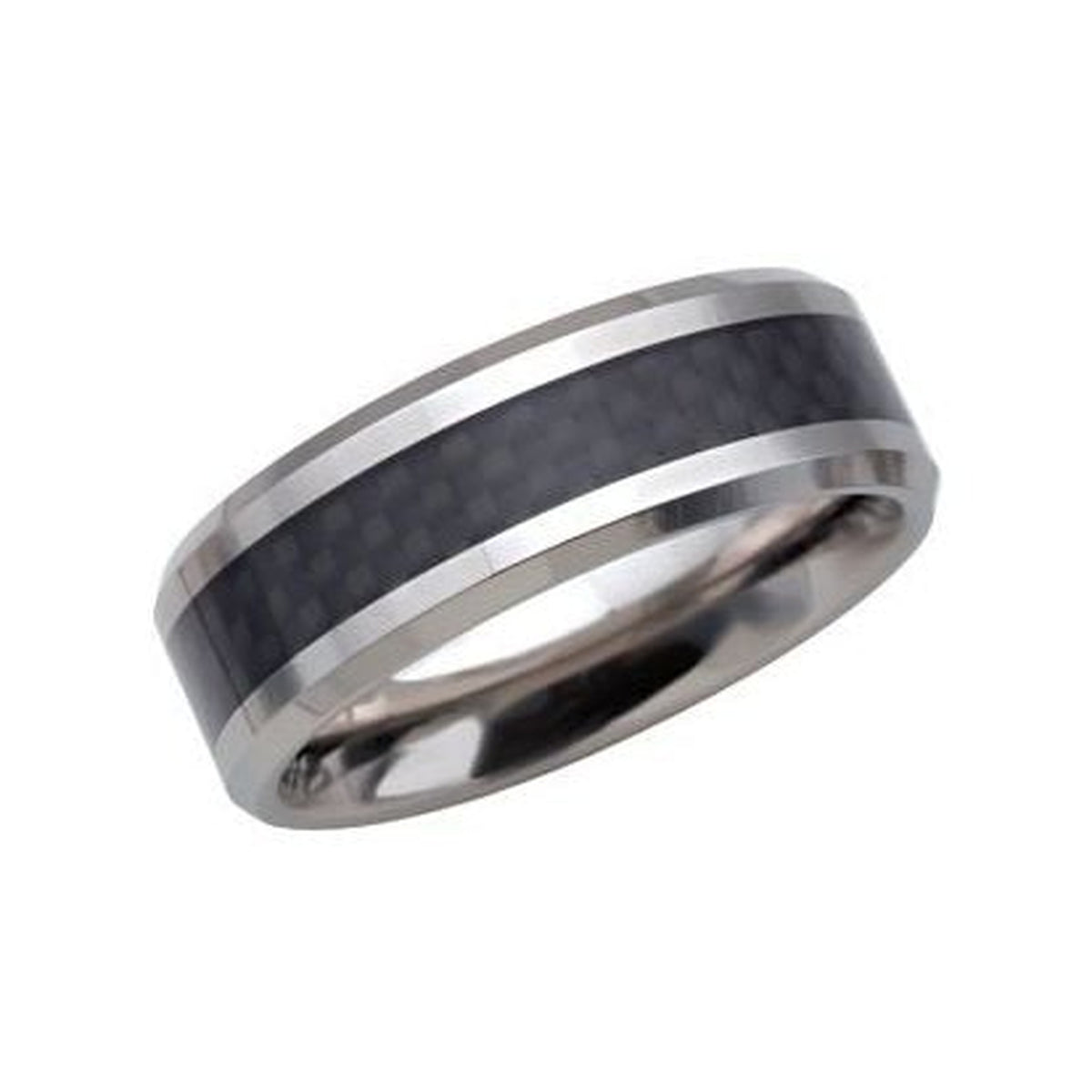 Men's Tungsten Beveled-Edge Carbon Fiber Inlay Comfort-Fit Band