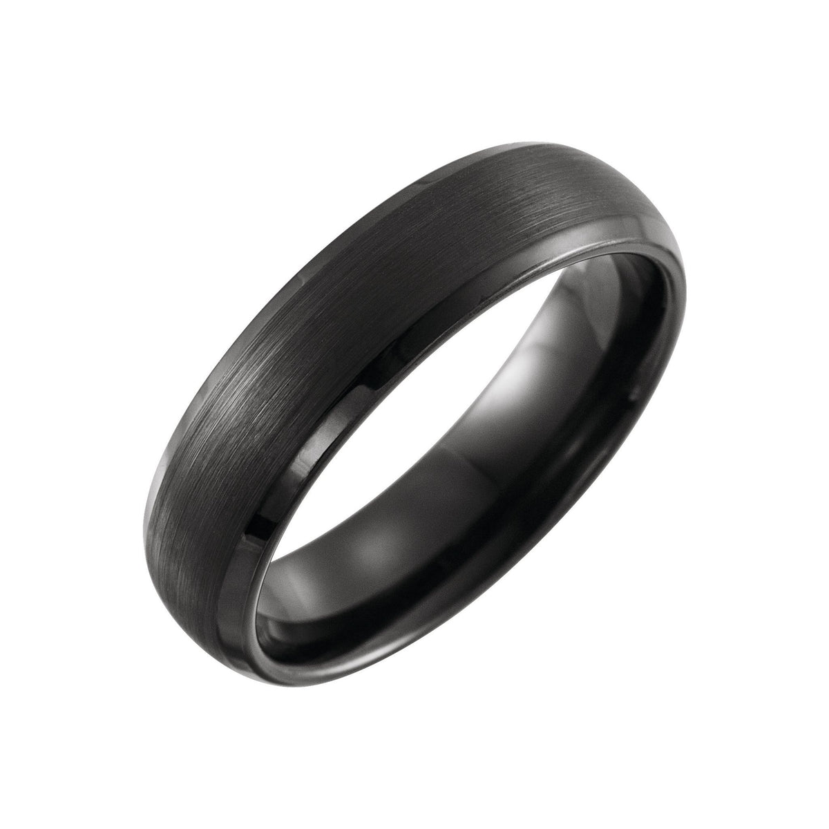 Men's Tungsten Beveled-Edge Comfort-Fit Band with Satin Finish, 6 mm - Black