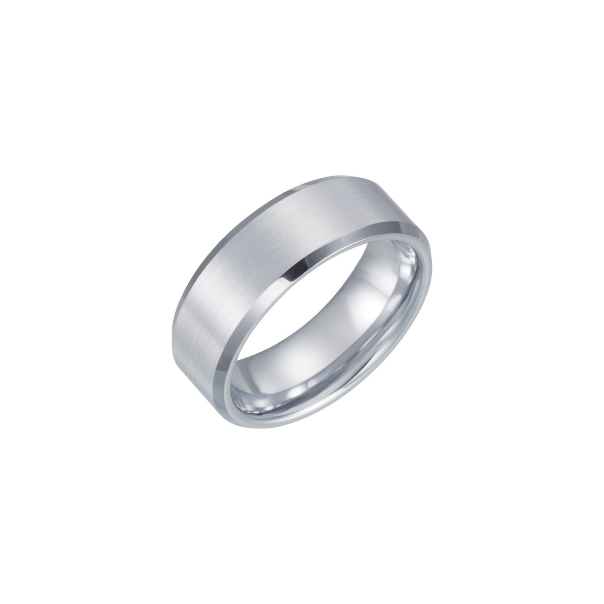 Men's Tungsten Beveled-Edge Comfort-Fit Band with Satin Finish, 8 mm - White