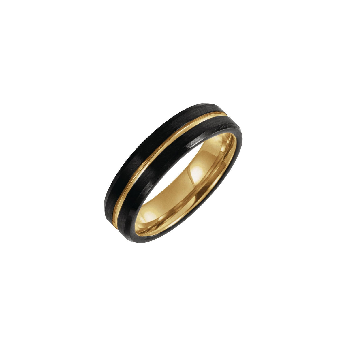Men's Tungsten Beveled-Edge Grooved Comfort-Fit Band - Black