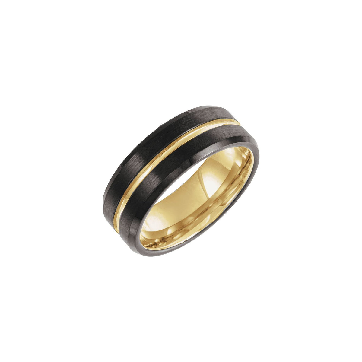 Men's Tungsten Beveled-Edge Grooved Comfort-Fit Band - Black