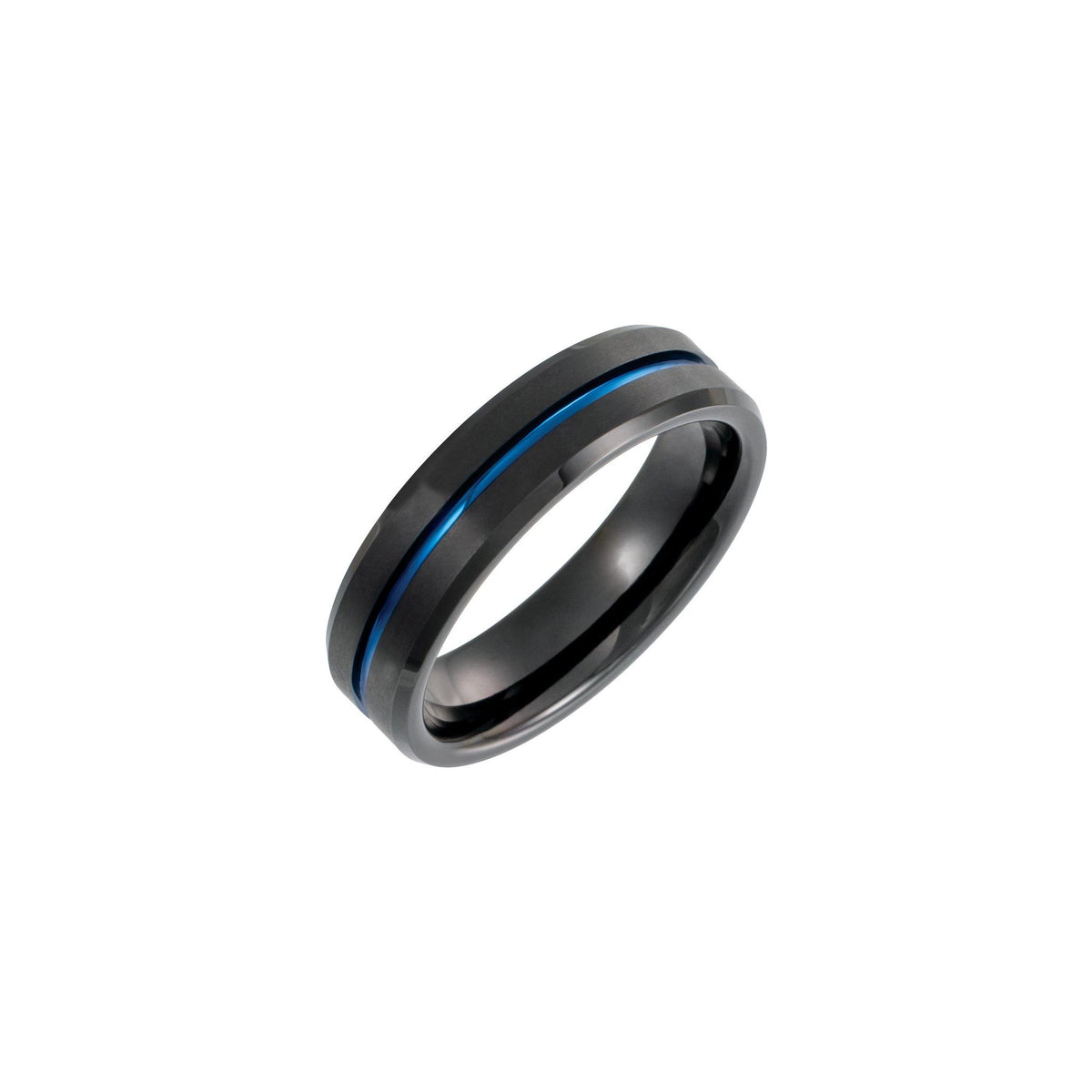 Men's Tungsten Beveled-Edge Grooved Comfort-Fit Band, Black - Black