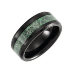 Men's Tungsten Beveled-Edge Imitation Meteorite Inlay Comfort-Fit Band - Black