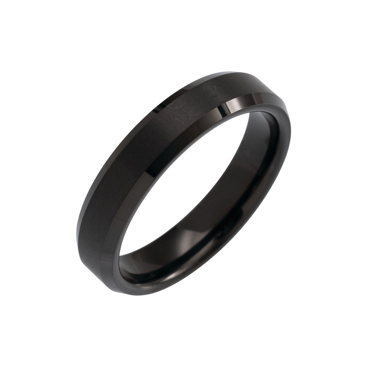 Men's Tungsten Beveled-Edge Inlay Band with Satin Finish, 5 mm-8 mm - Black