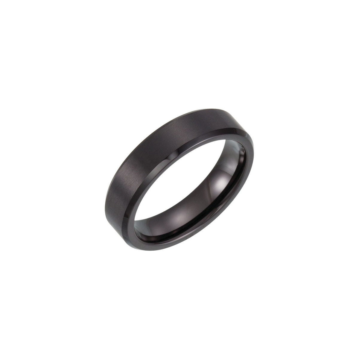 Men's Tungsten Beveled-Edge Inlay Band with Satin Finish, 5 mm-8 mm - Black