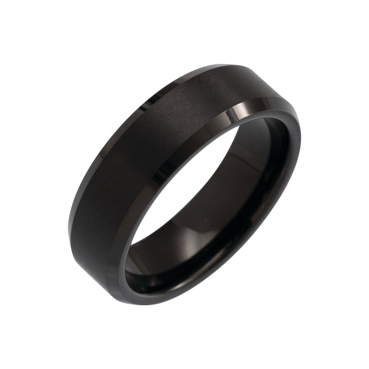 Men's Tungsten Beveled-Edge Inlay Band with Satin Finish, 5 mm-8 mm - Black