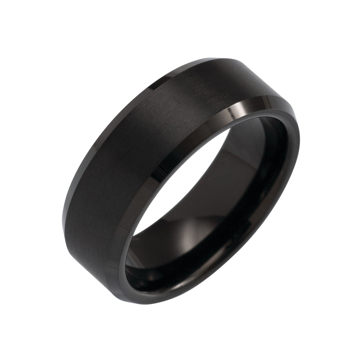 Men's Tungsten Beveled-Edge Inlay Band with Satin Finish, 5 mm-8 mm - Black