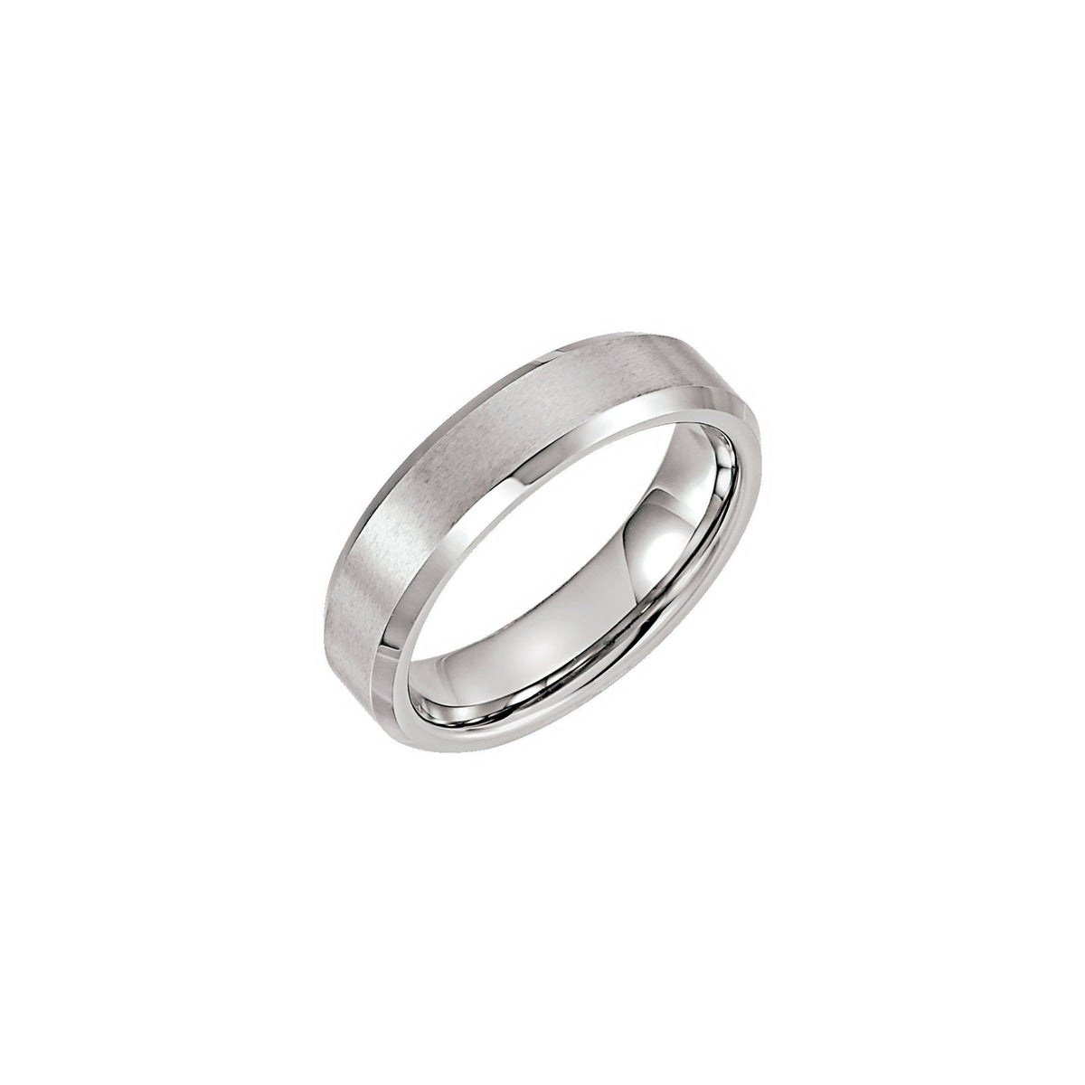 Men's Tungsten Beveled-Edge Inlay Band with Satin Finish, 6 mm - Gray