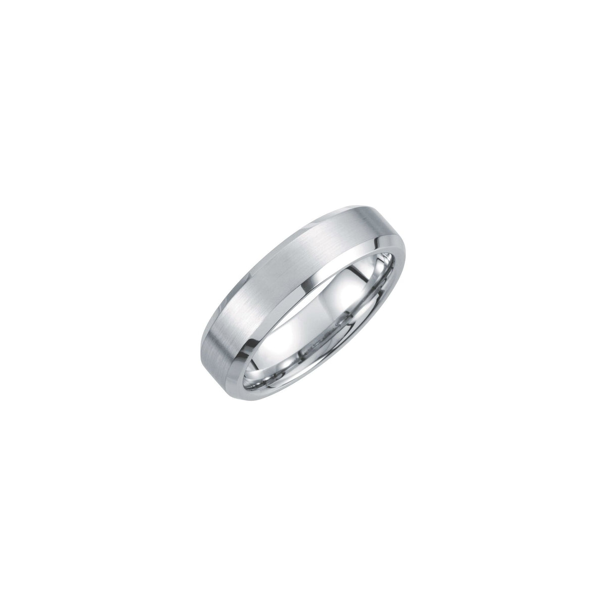 Men's Tungsten Beveled-Edge Inlay Band with Satin Finish, 6 mm - White