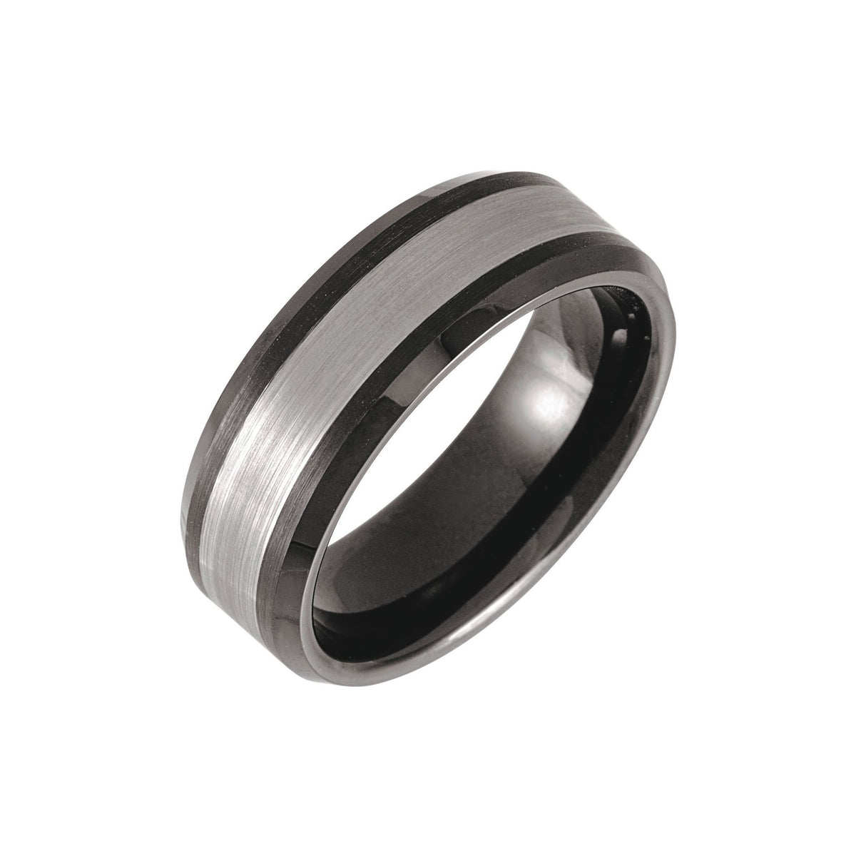 Men's Tungsten Beveled-Edge Inlay Comfort-Fit Band - Black