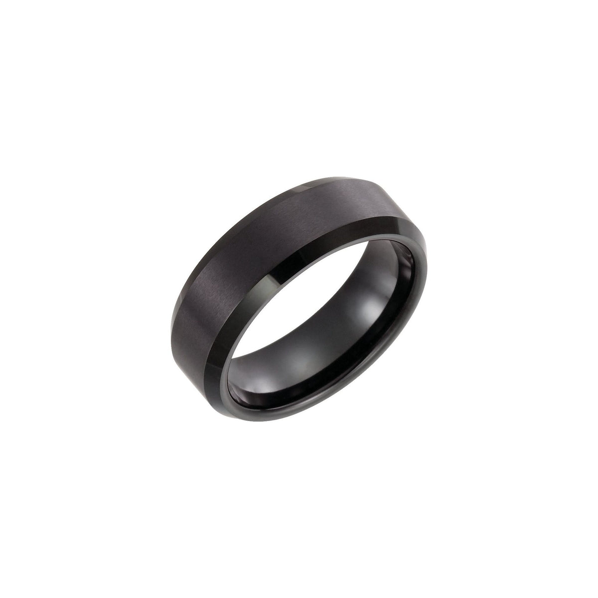 Men's Tungsten Beveled-Edge Inlay Comfort-Fit Band with Satin Finish - Black