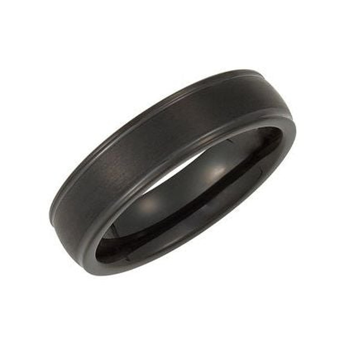 Men's Tungsten Flat-Edge Grooved Comfort-Fit Half-Round Band