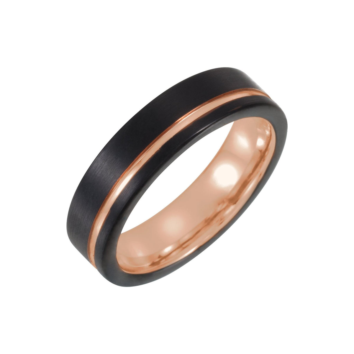 Men's Tungsten Grooved Comfort-Fit Band - Black & Rose Tone