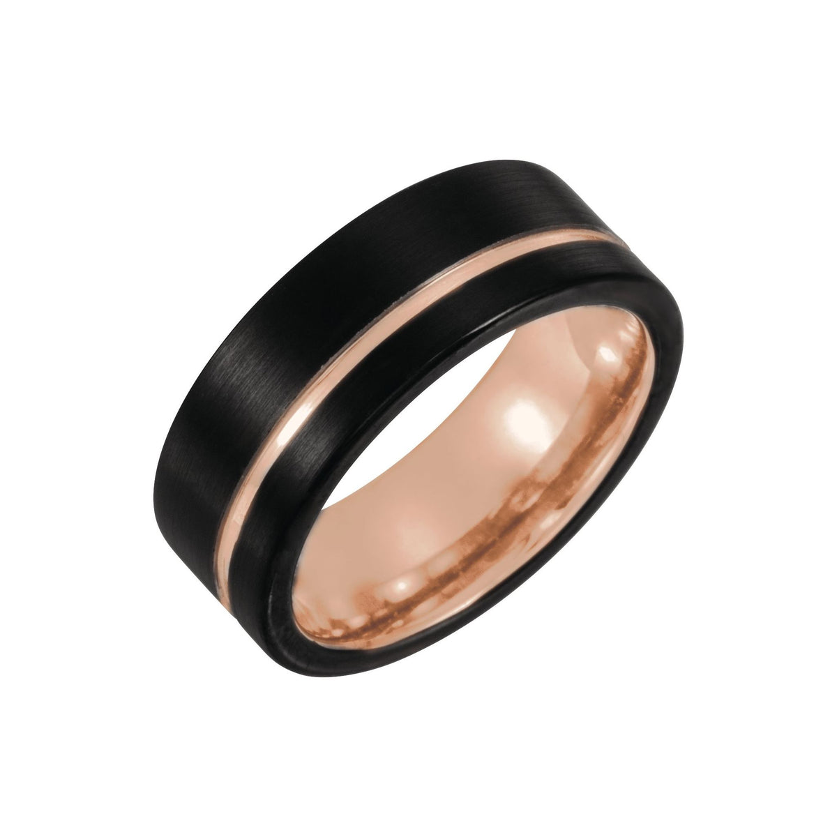 Men's Tungsten Grooved Comfort-Fit Band - Black & Rose Tone