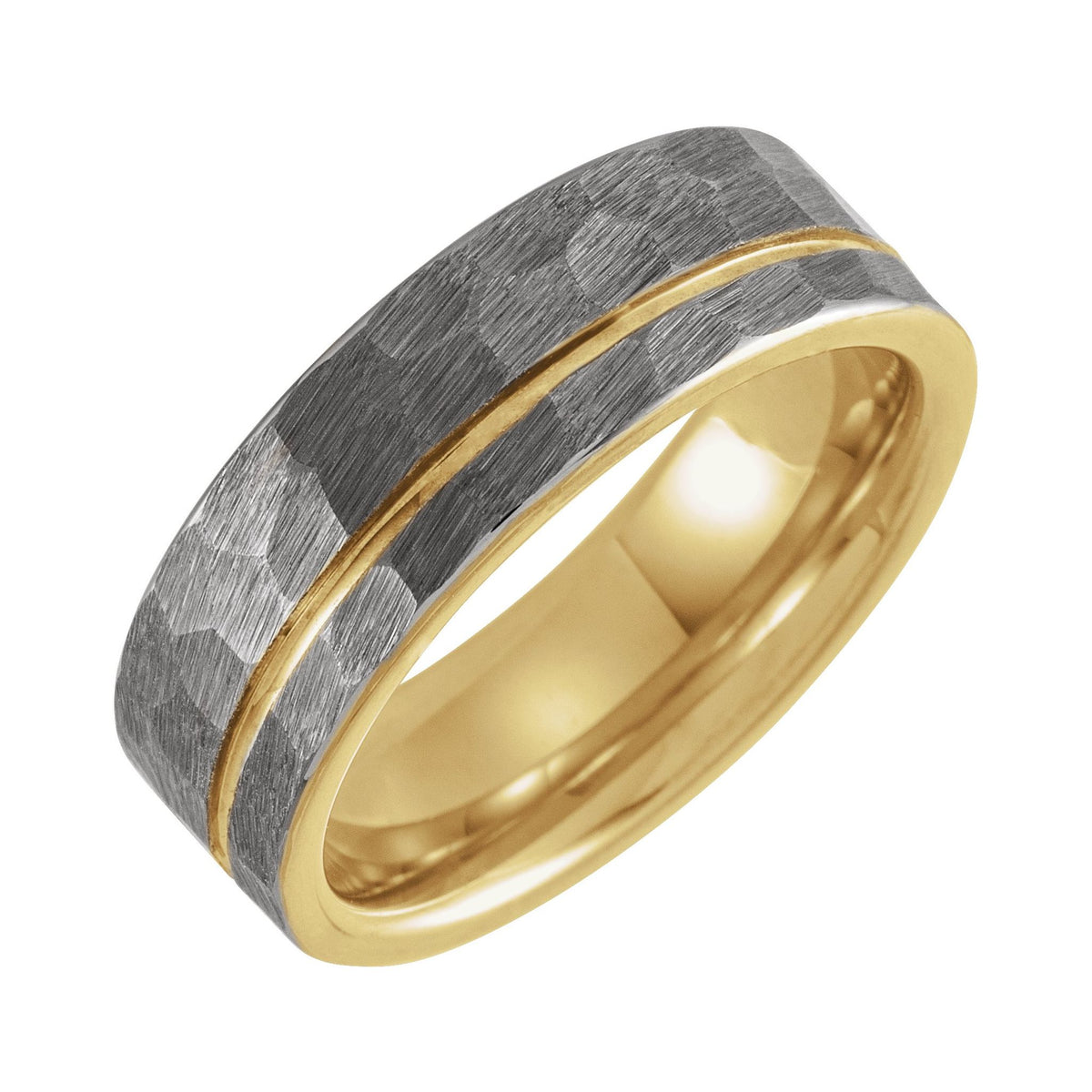 Men's Tungsten Grooved Comfort-Fit Flat Band with Hammer Finish, Gray - Gray
