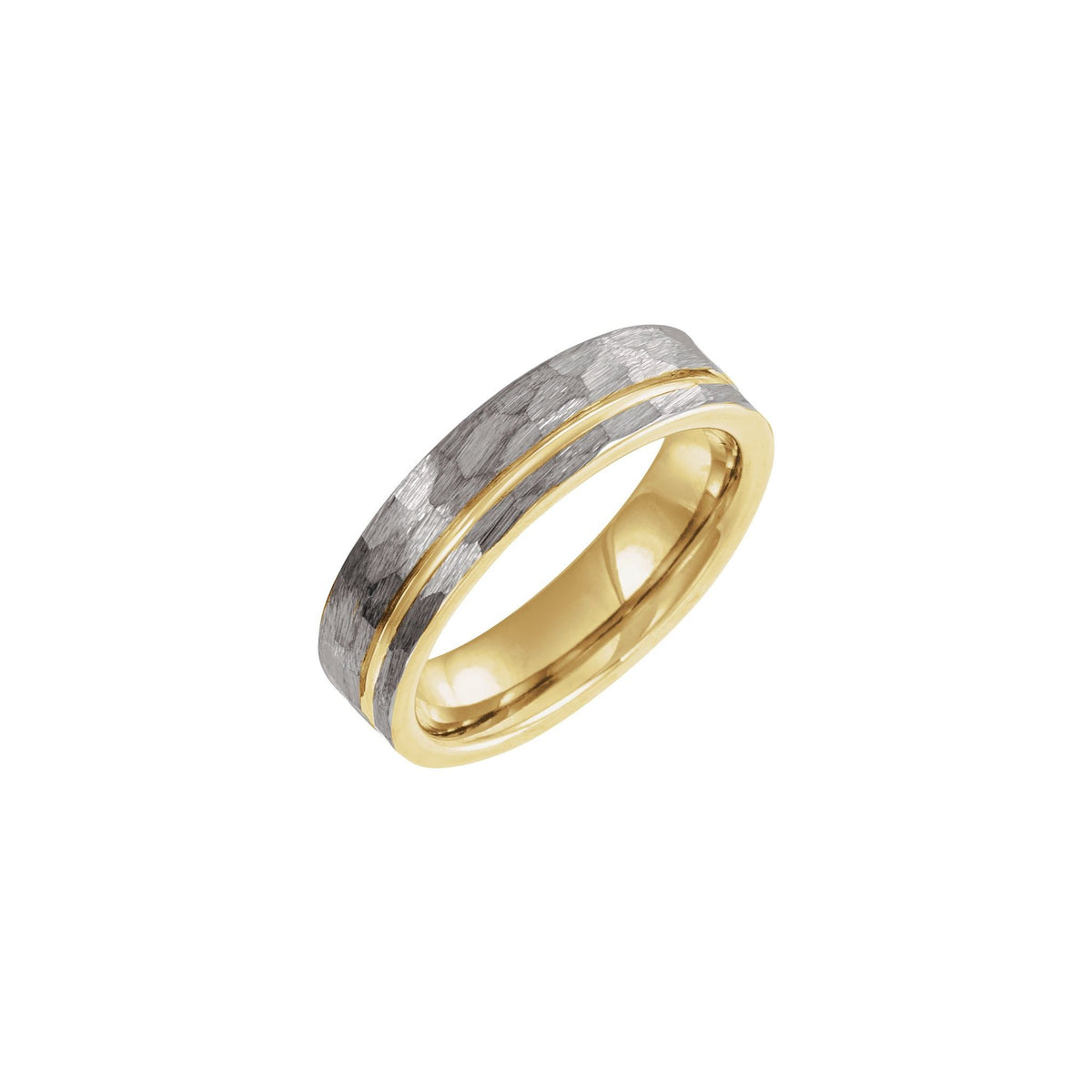 Men's Tungsten Grooved Comfort-Fit Flat Band with Hammer Finish, Gray - Gray