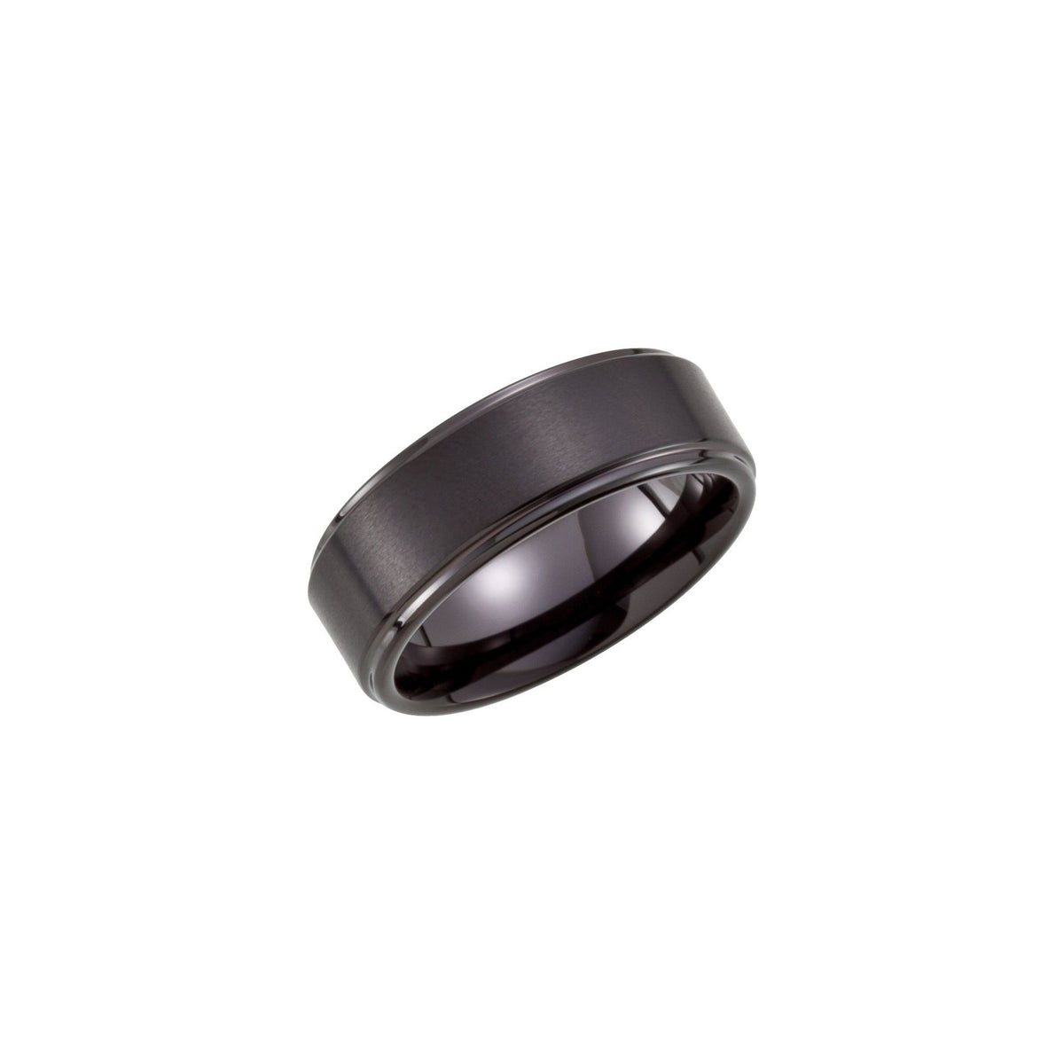 Men's Tungsten Stepped-Edge Comfort-Fit Band with Satin Finish - Black