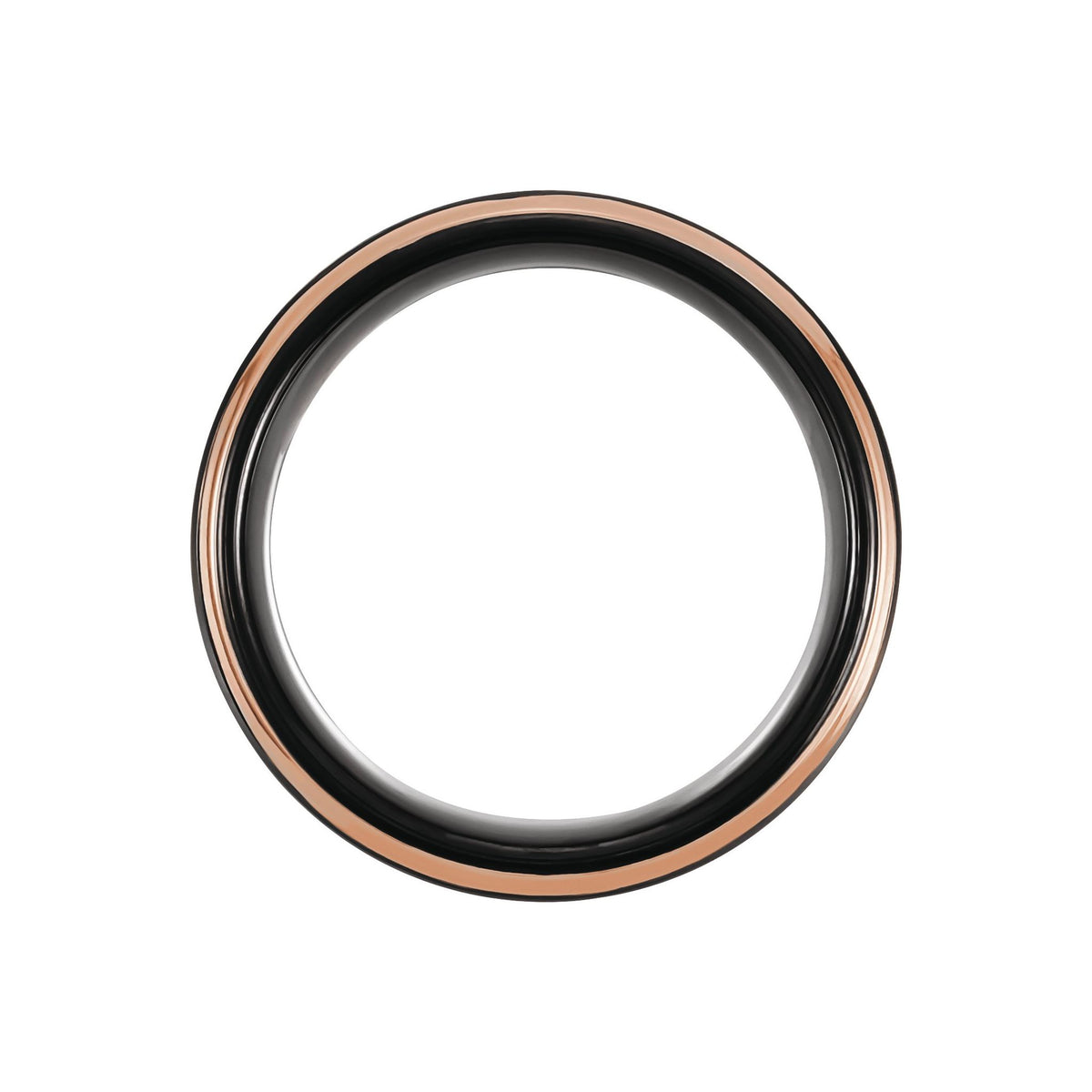 Men's Tungsten Stepped-Edge Comfort-Fit Flat Band - Black & Rose Tone