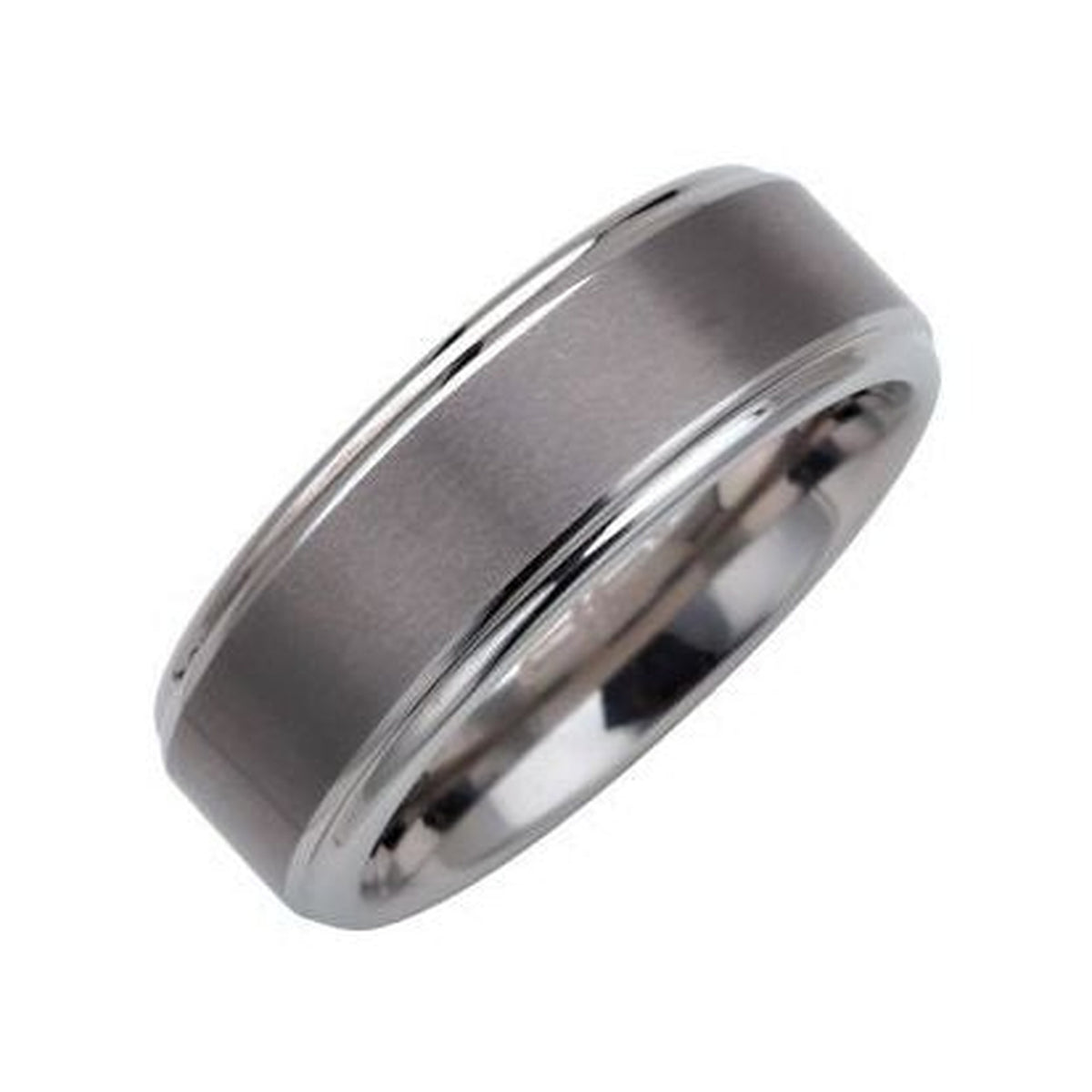 Men's Tungsten Stepped-Edge Inlay Comfort-Fit Band with Satin Finish, 8 mm