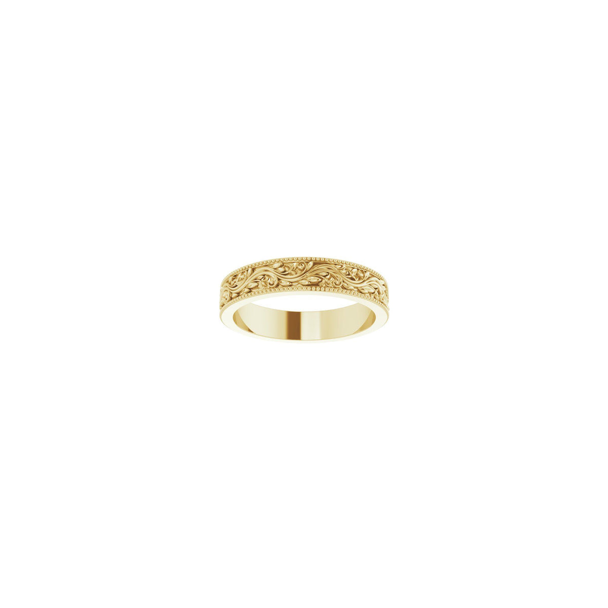 Milgrain Edge Floral Flat Band in 14K Gold - 14K Yellow Gold
