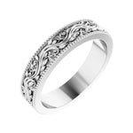 Milgrain Edge Floral Flat Band in 14K Gold