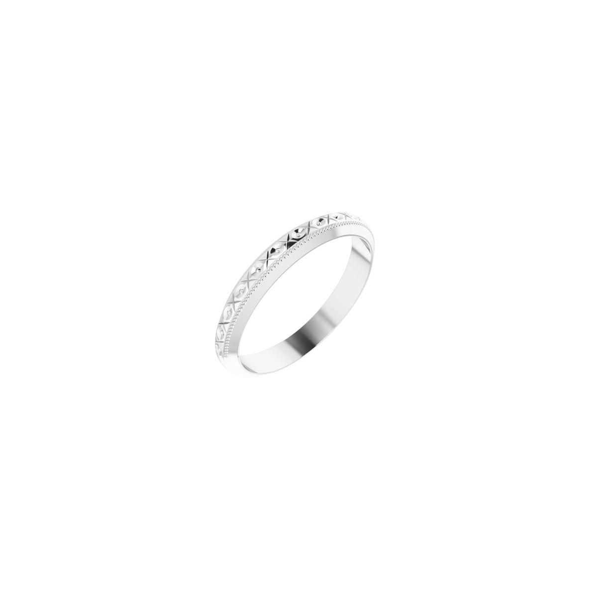 Milgrain Geometric Band in 14K & 18K Gold - 14K White Gold