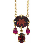 Natural Mozambique Garnet & Lab-Grown Ruby Dangle 18" Necklace in 14K Yellow Gold - 14K Yellow Gold