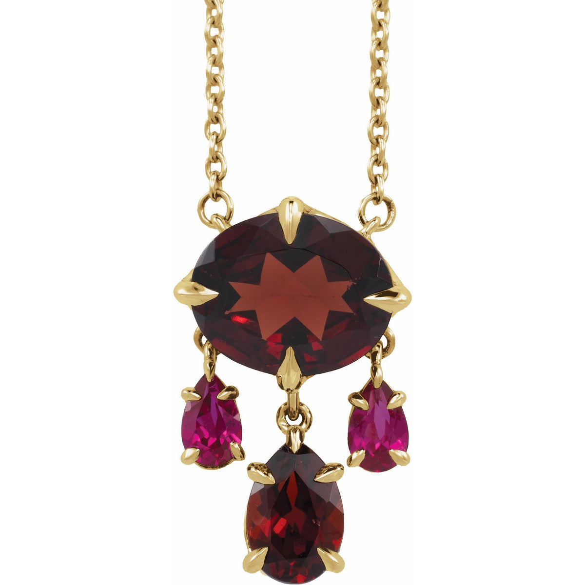 Natural Mozambique Garnet & Lab-Grown Ruby Dangle 18" Necklace in 14K Yellow Gold - 14K Yellow Gold