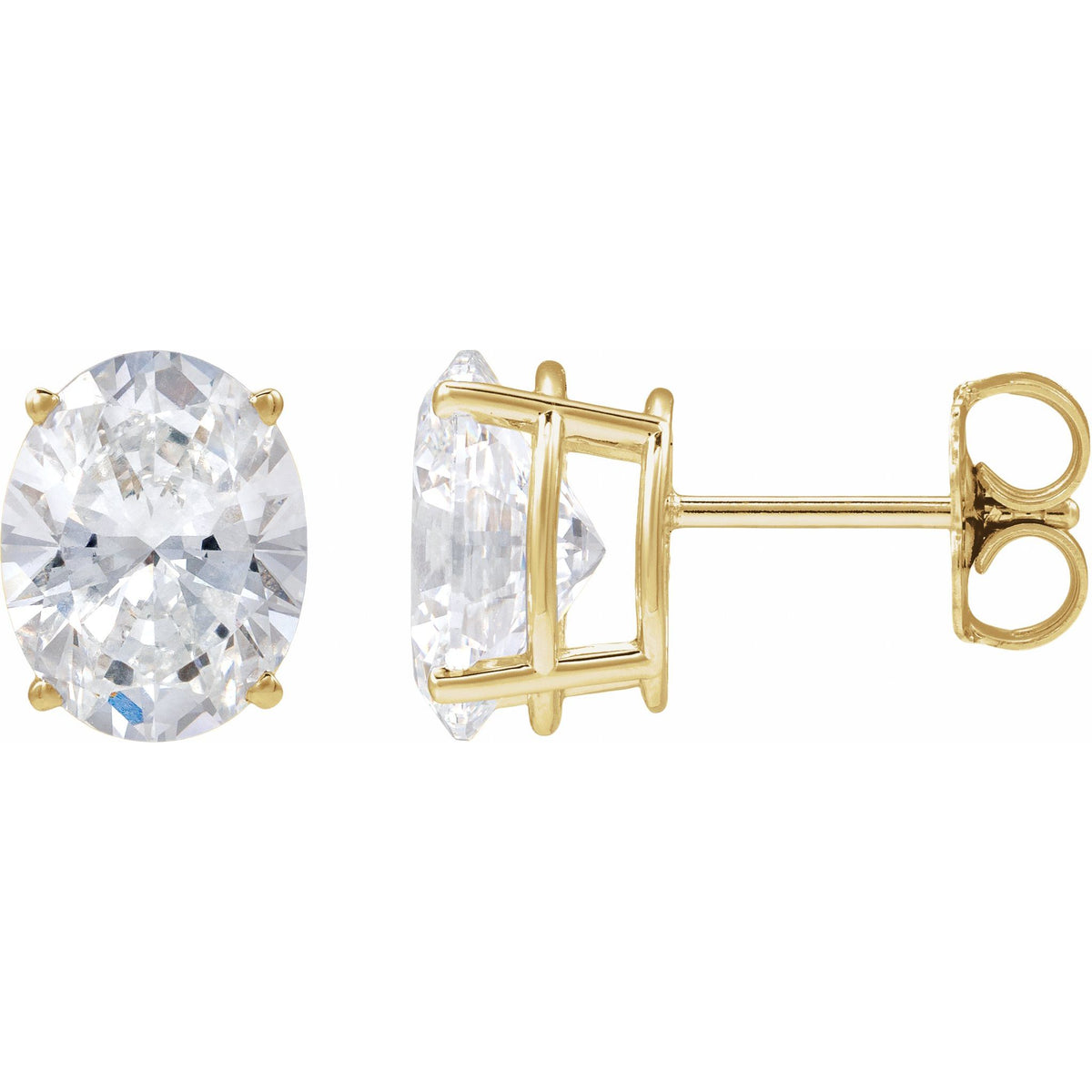 Oval Diamond 4-Prong Lightweight Stud Earrings in 14K Gold - 14K Yellow Gold