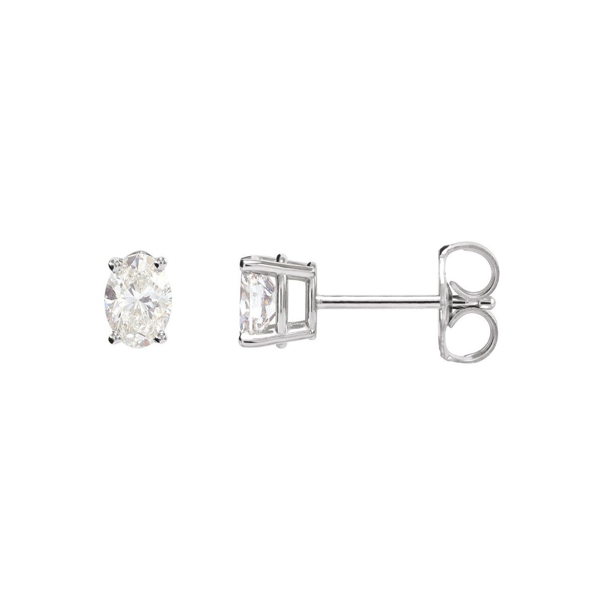 Oval Diamond 4-Prong Lightweight Stud Earrings in 14K Gold - 14K White Gold