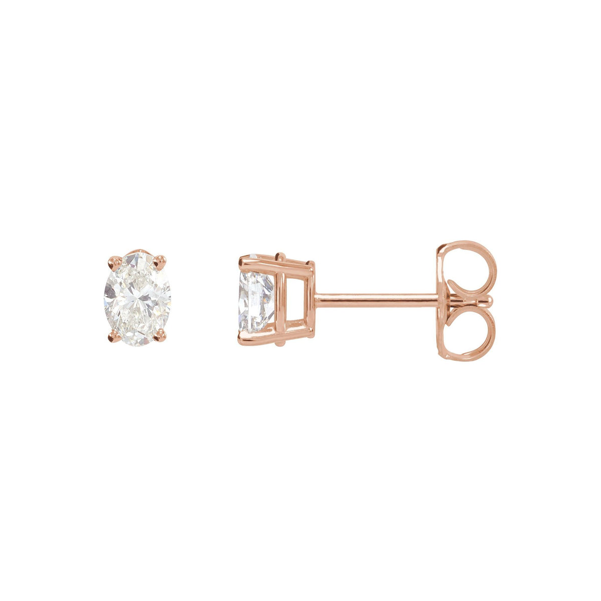 Oval Diamond 4-Prong Lightweight Stud Earrings in 14K Gold - 14K Rose Gold