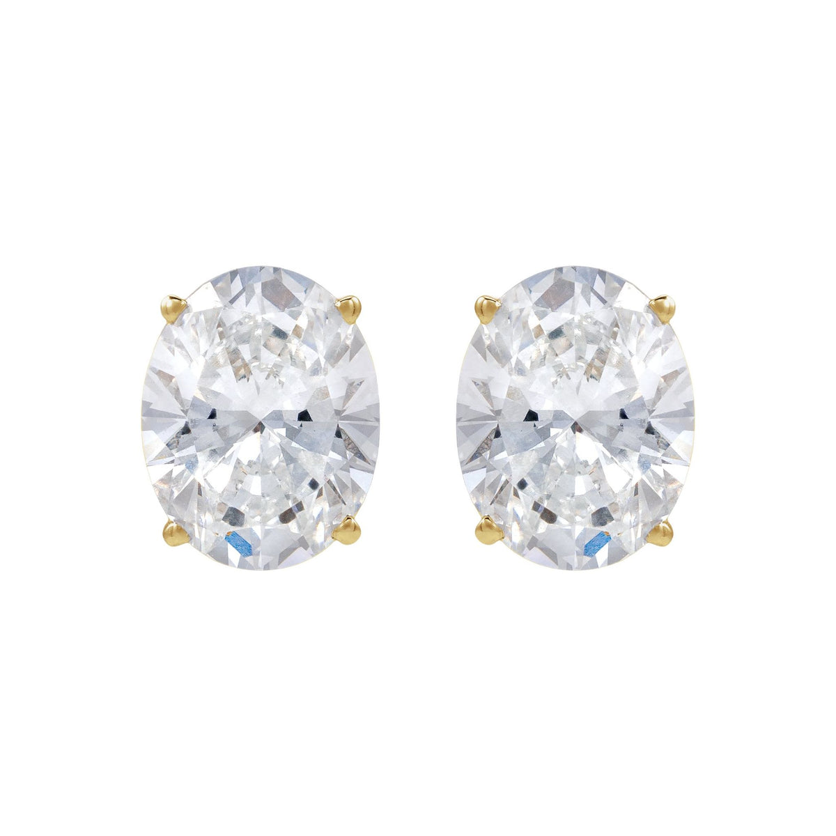 Oval Diamond 4-Prong Lightweight Stud Earrings in 14K Gold - 14K Yellow Gold