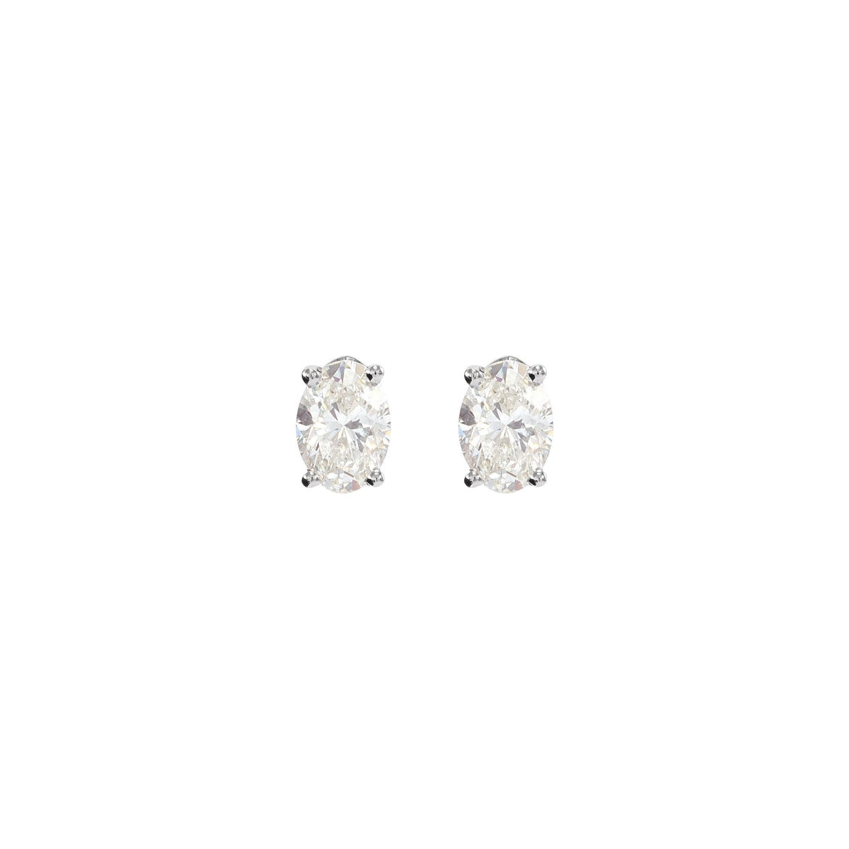 Oval Diamond 4-Prong Lightweight Stud Earrings in 14K Gold - 14K White Gold