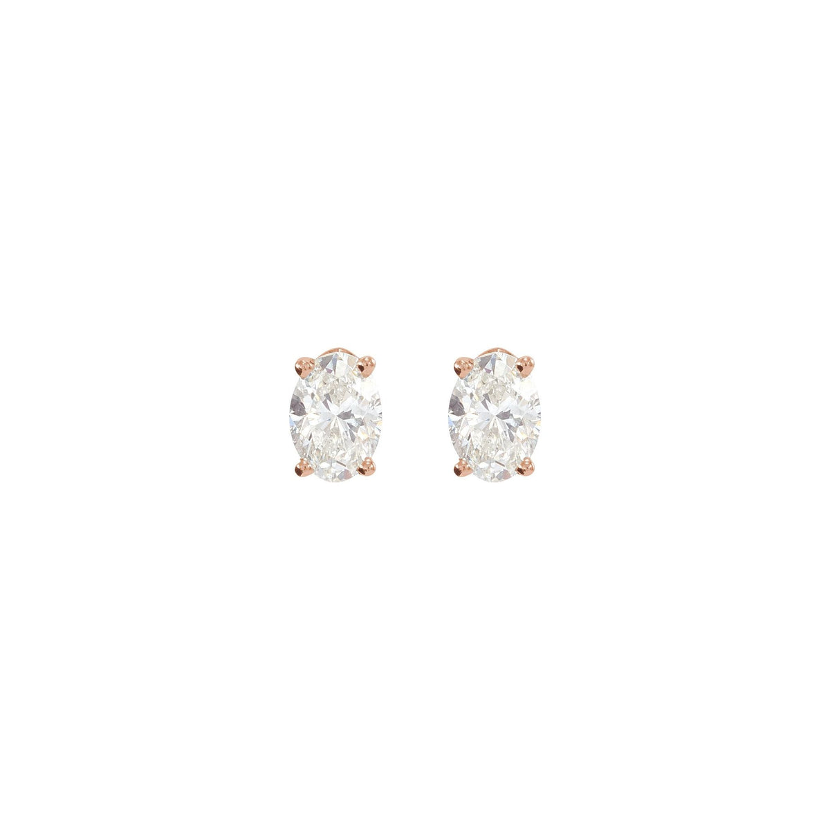 Oval Diamond 4-Prong Lightweight Stud Earrings in 14K Gold - 14K Rose Gold