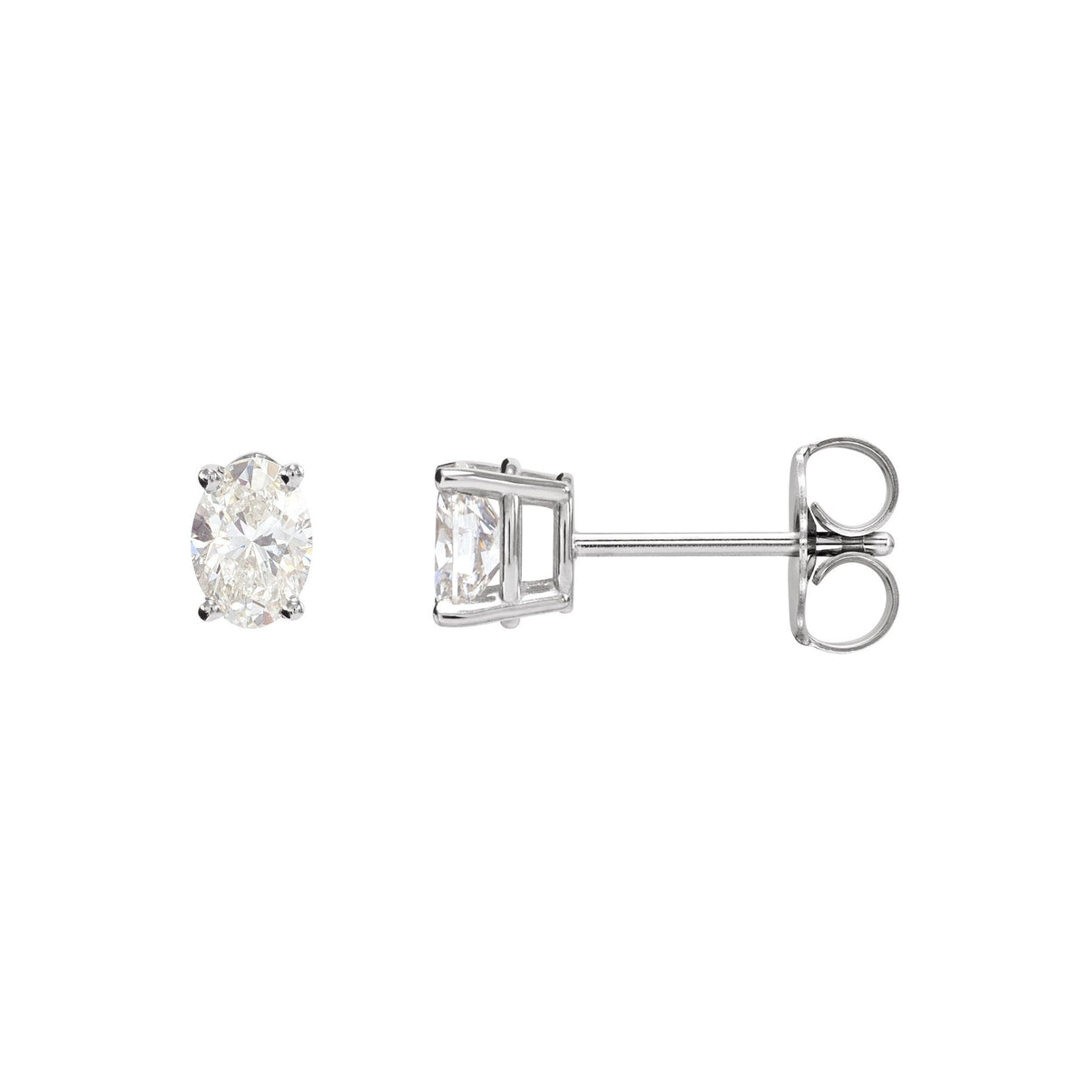 Oval Diamond 4-Prong Lightweight Stud Earrings in 14K Gold - 14K White Gold
