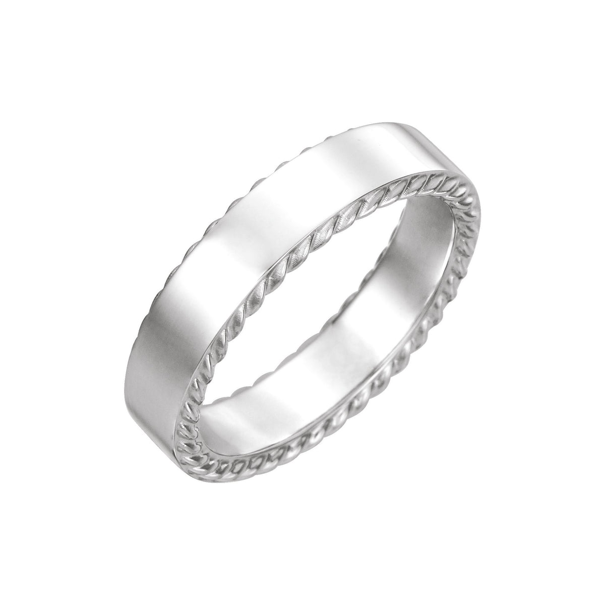 Rope Edge Flat Band in 14K Gold - 14K White Gold