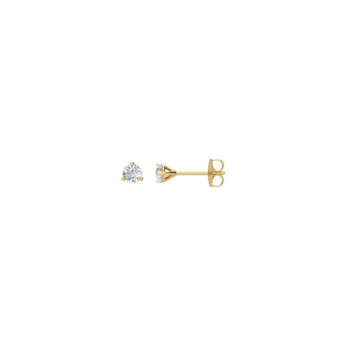 Round Diamond 3-Prong Cocktail-Style Stud Earrings in 14K Gold or Platinum - 14K Yellow Gold