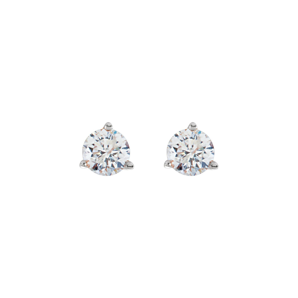 Round Diamond 3-Prong Cocktail-Style Stud Earrings in 14K Gold or Platinum - 14K White Gold
