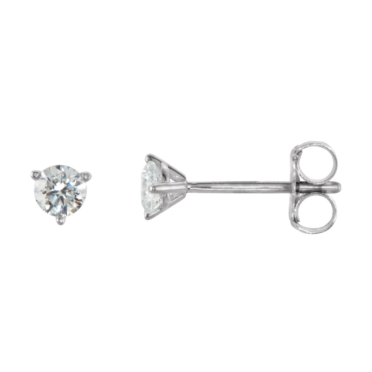 Round Diamond 3-Prong Cocktail-Style Stud Earrings in 14K Gold or Platinum - 14K White Gold